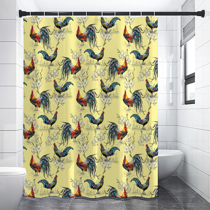 Rooster And Flower Pattern Print Shower Curtain