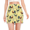 Rooster And Flower Pattern Print Side Slit Mini Skirt