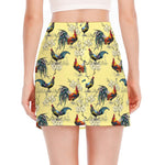 Rooster And Flower Pattern Print Side Slit Mini Skirt