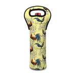 Rooster And Flower Pattern Print Single Neoprene Wine Tote