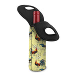 Rooster And Flower Pattern Print Single Neoprene Wine Tote