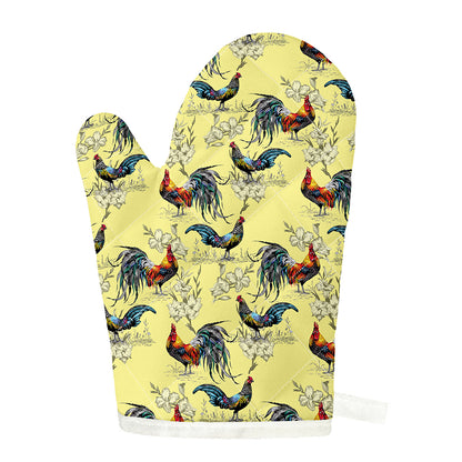 Rooster And Flower Pattern Print Single Oven Mitt