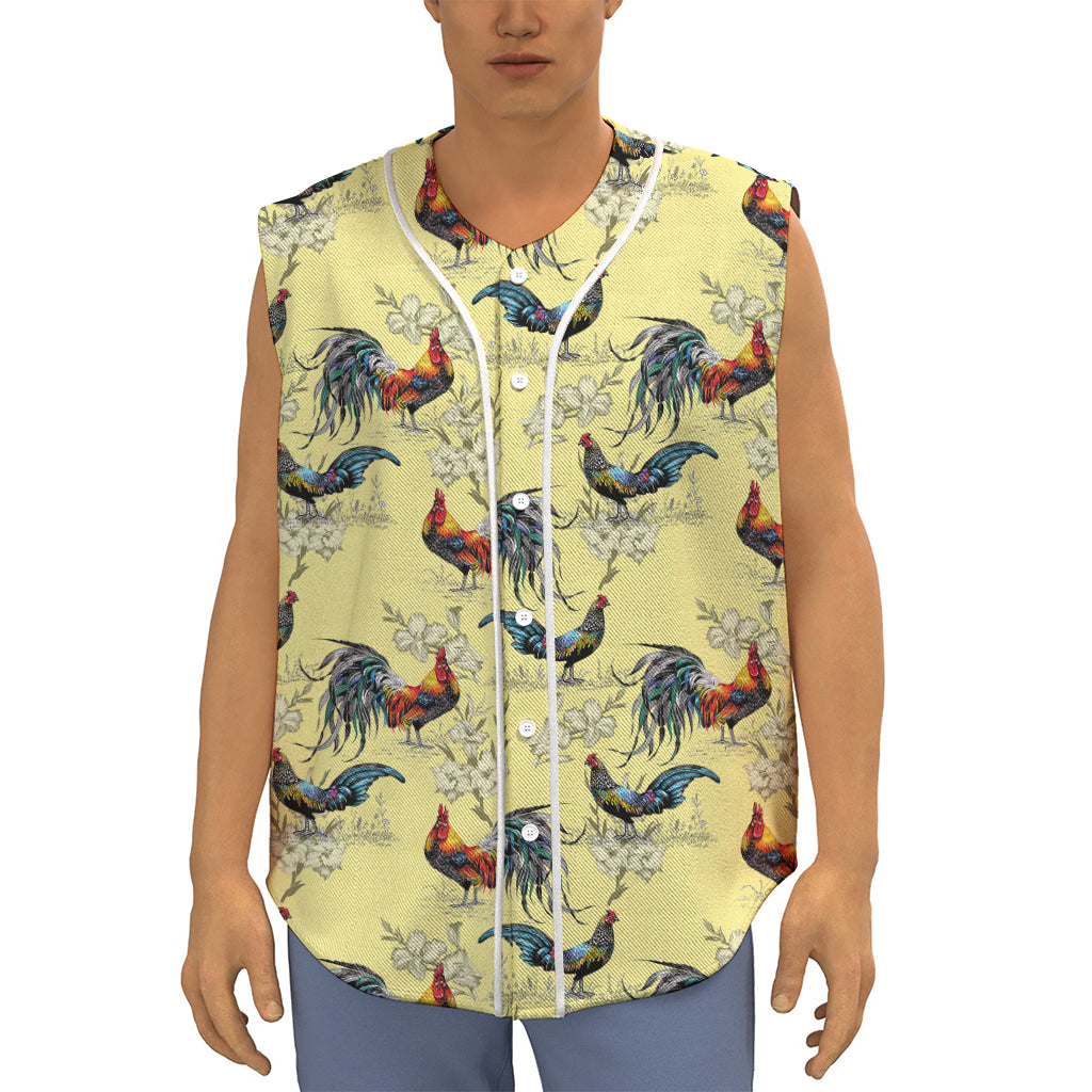 Rooster And Flower Pattern Print Sleeveless Baseball Jersey