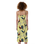 Rooster And Flower Pattern Print Slim Fit Midi Cami Dress