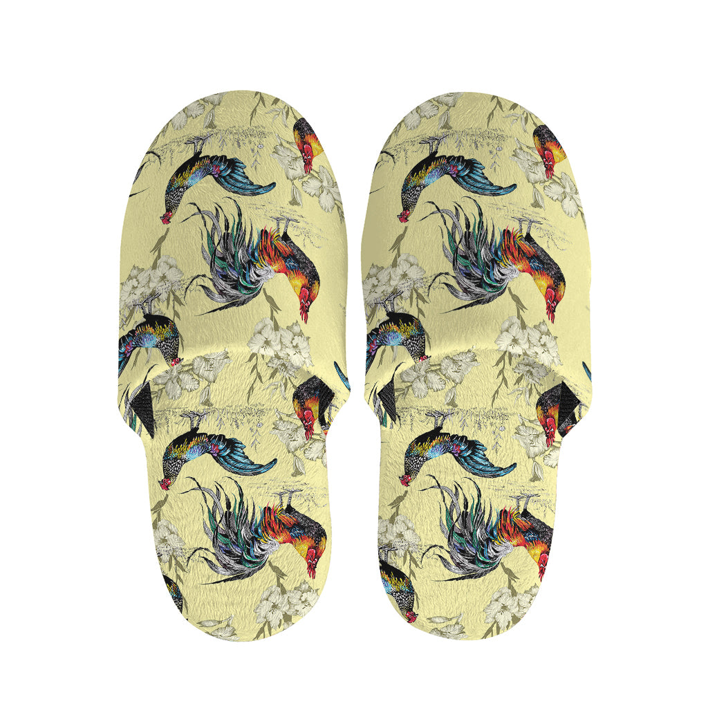 Rooster And Flower Pattern Print Slippers