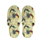 Rooster And Flower Pattern Print Slippers