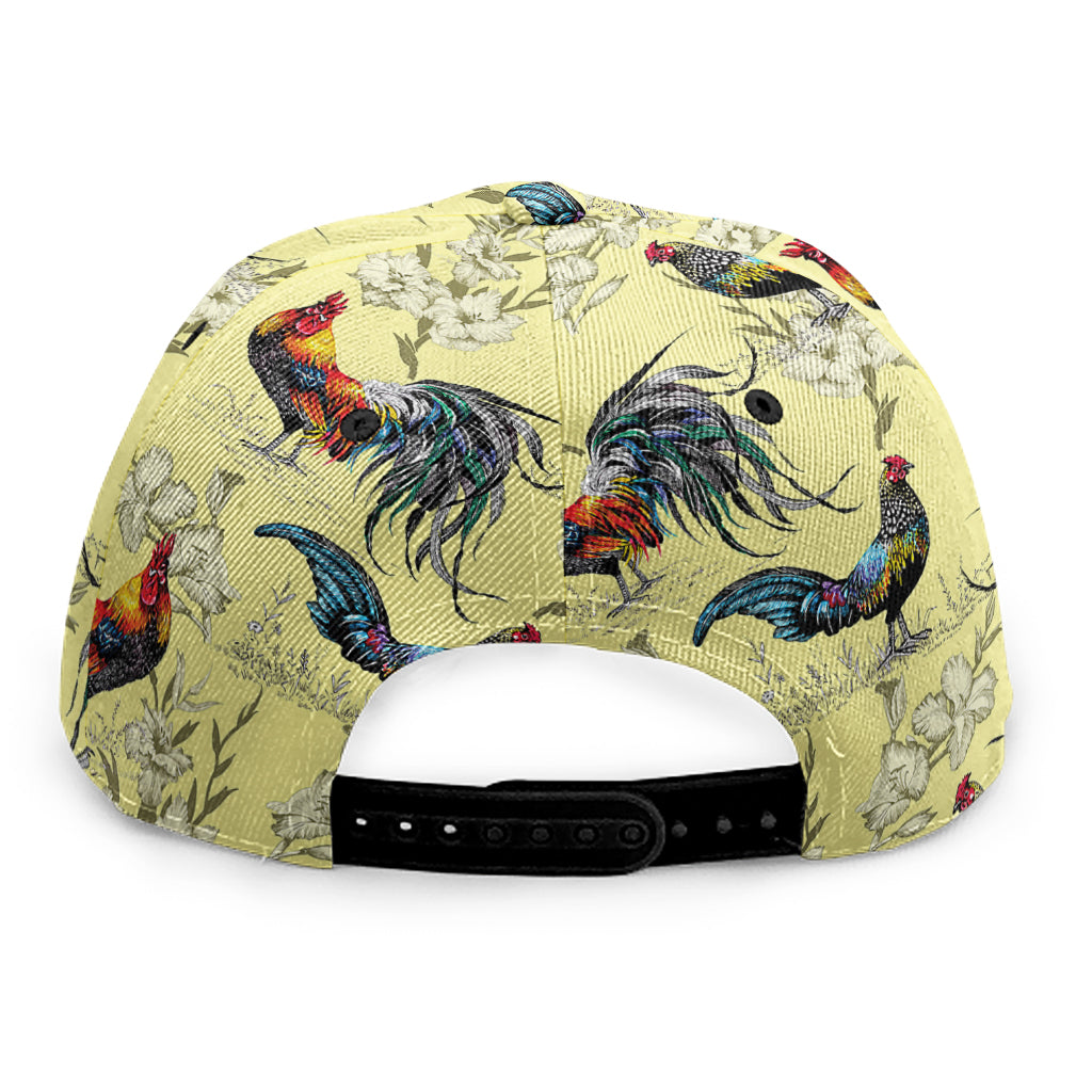 Rooster And Flower Pattern Print Snapback Cap