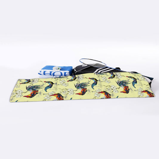 Rooster And Flower Pattern Print Sports Towel