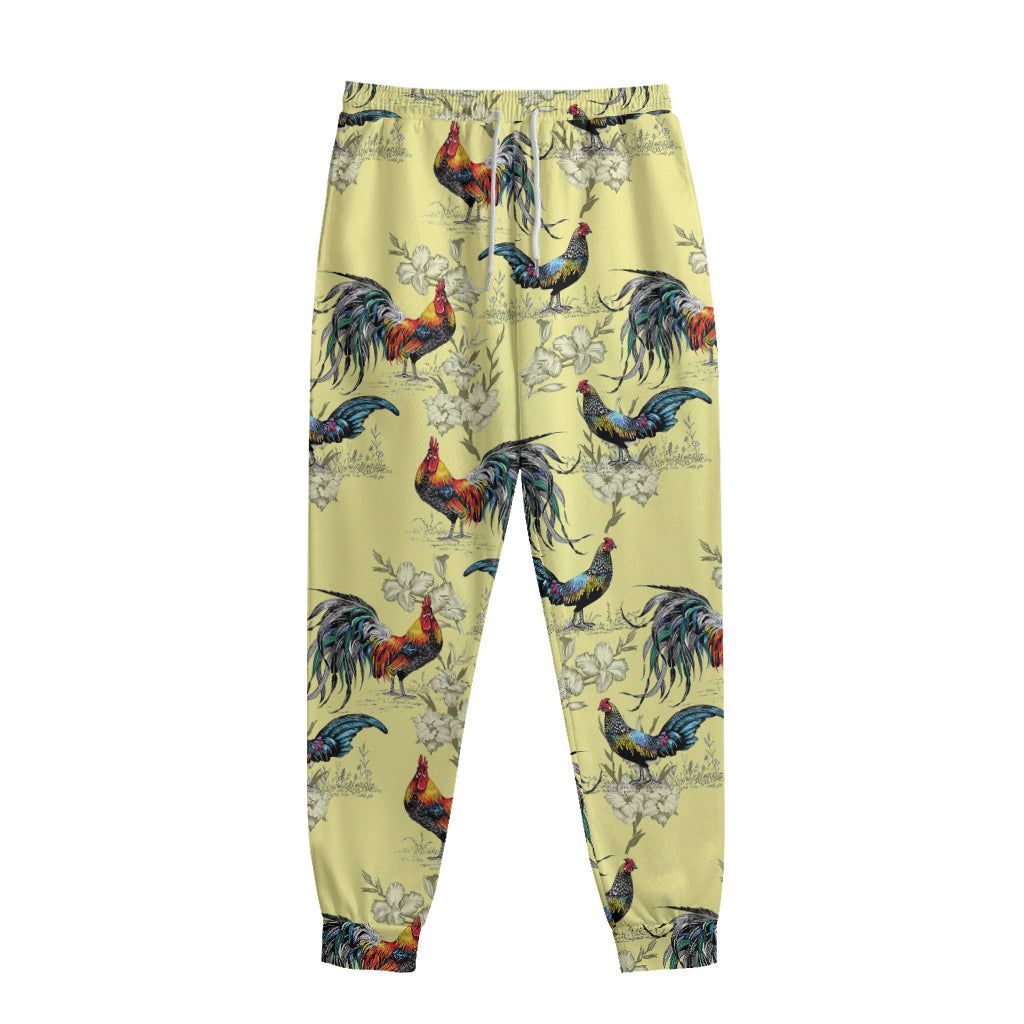 Rooster And Flower Pattern Print Sweatpants