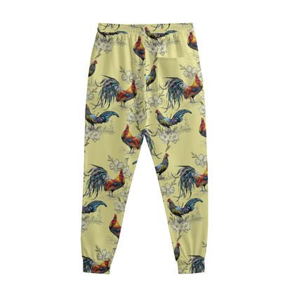 Rooster And Flower Pattern Print Sweatpants