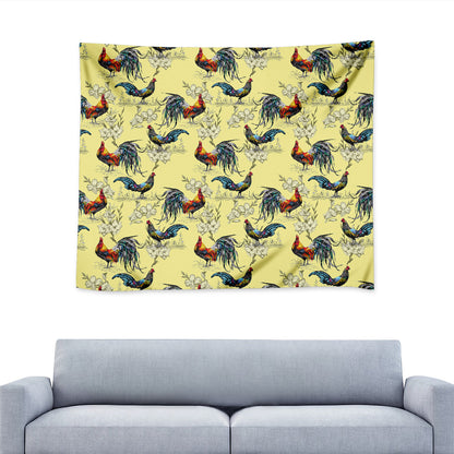 Rooster And Flower Pattern Print Tapestry