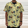 Rooster And Flower Pattern Print Textured Short Sleeve Shirt