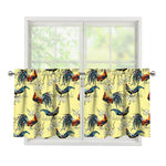 Rooster And Flower Pattern Print Tier Curtains
