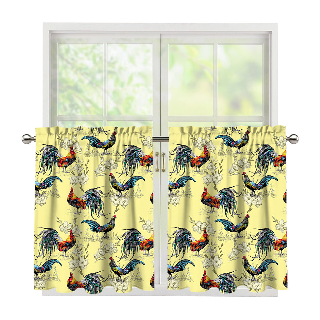 Rooster And Flower Pattern Print Tier Curtains