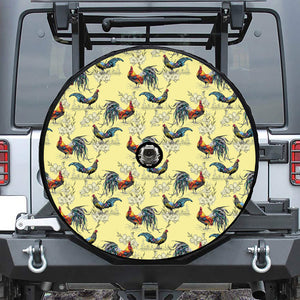 Rooster And Flower Pattern Print Tire Cover With Camera Hole