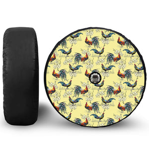 Rooster And Flower Pattern Print Tire Cover With Camera Hole