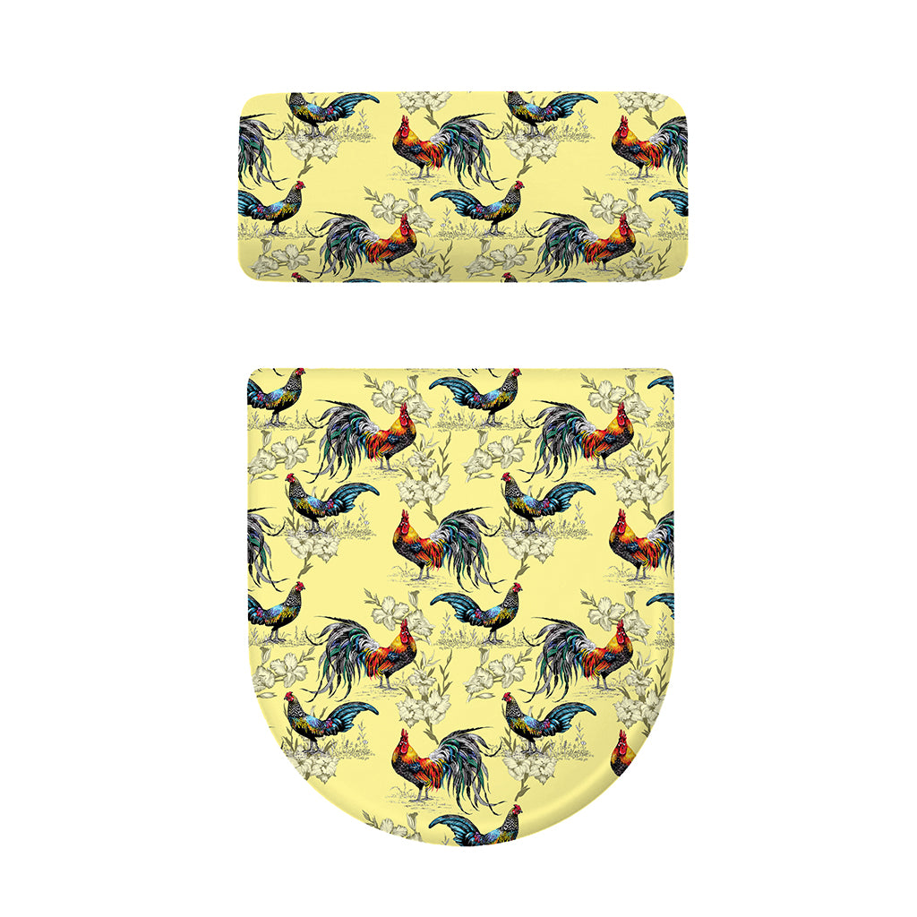 Rooster And Flower Pattern Print Toilet Lid And Tank Cover Set
