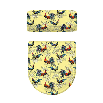 Rooster And Flower Pattern Print Toilet Lid And Tank Cover Set