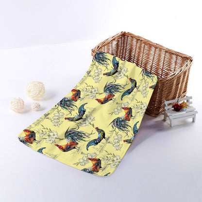 Rooster And Flower Pattern Print Towel
