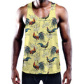 Rooster And Flower Pattern Print Men's Workout Tank Top