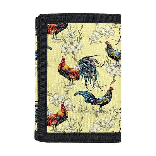 Rooster And Flower Pattern Print Trifold Wallet