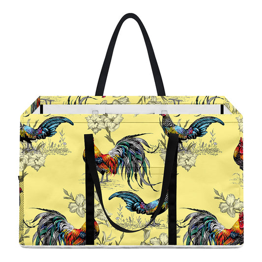 Rooster And Flower Pattern Print Utility Tote Bag