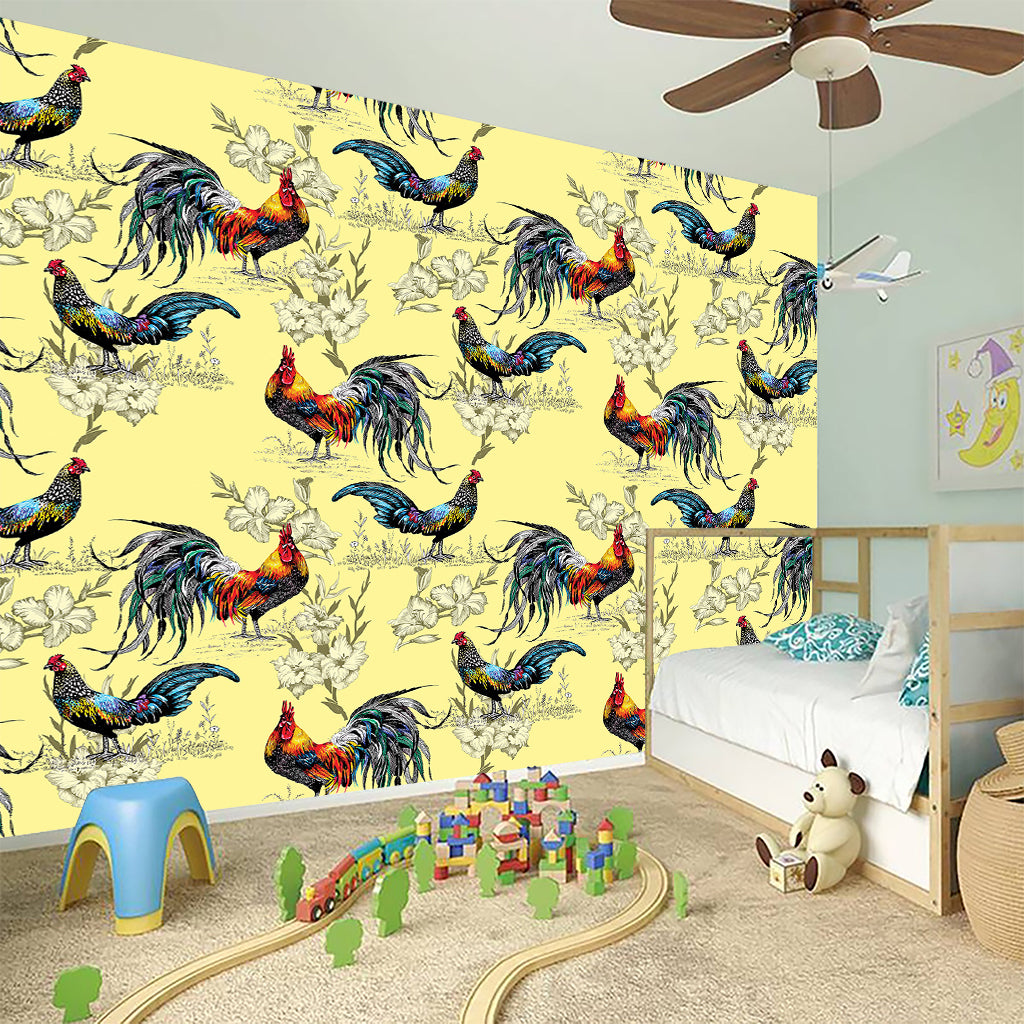 Rooster And Flower Pattern Print Wall Sticker