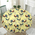 Rooster And Flower Pattern Print Waterproof Round Tablecloth