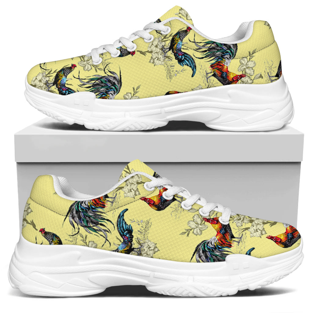 Rooster And Flower Pattern Print White Chunky Shoes