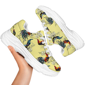 Rooster And Flower Pattern Print White Chunky Shoes