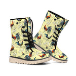 Rooster And Flower Pattern Print Winter Boots