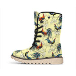 Rooster And Flower Pattern Print Winter Boots