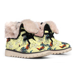 Rooster And Flower Pattern Print Winter Boots