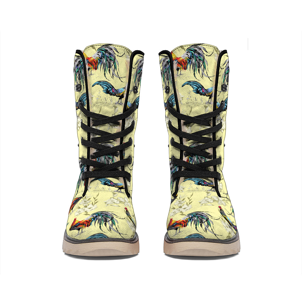 Rooster And Flower Pattern Print Winter Boots