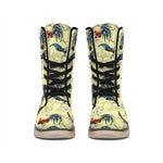 Rooster And Flower Pattern Print Winter Boots