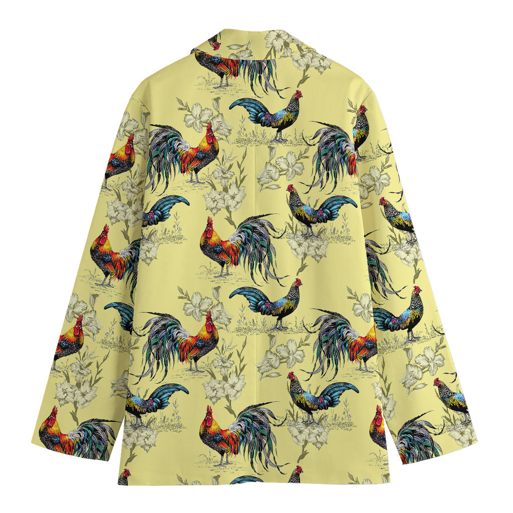 Rooster And Flower Pattern Print Women's Blazer