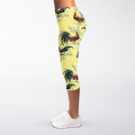 Rooster And Flower Pattern Print Women's Capri Leggings