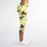 Rooster And Flower Pattern Print Women's Capri Leggings