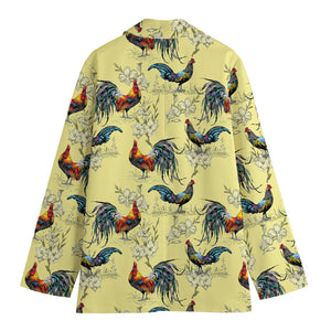 Rooster And Flower Pattern Print Women's Cotton Blazer