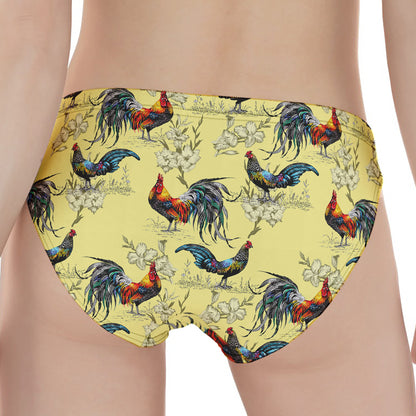 Rooster And Flower Pattern Print Women's Panties