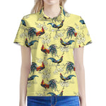 Rooster And Flower Pattern Print Women's Polo Shirt