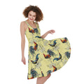 Rooster And Flower Pattern Print Sleeveless Knee Length Dress