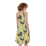 Rooster And Flower Pattern Print Women's Sleeveless Dress