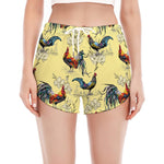 Rooster And Flower Pattern Print Women's Split Running Shorts