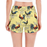 Rooster And Flower Pattern Print Women's Split Running Shorts