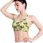 Rooster And Flower Pattern Print Women's Sports Bra