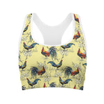 Rooster And Flower Pattern Print Women's Sports Bra