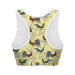 Rooster And Flower Pattern Print Women's Sports Bra
