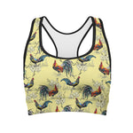 Rooster And Flower Pattern Print Women's Sports Bra