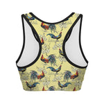 Rooster And Flower Pattern Print Women's Sports Bra